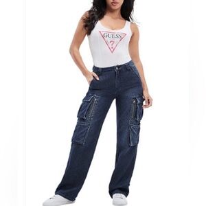 Guess Women's Navy Blue Boyfriend Cargo Jeans